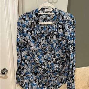 Velvet Women's Top with Blue and Black Floral Design